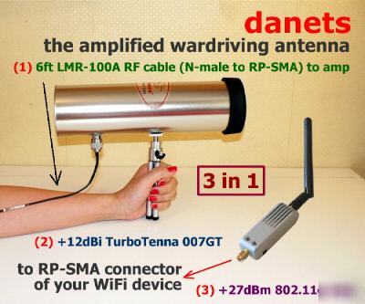 (3IN1)12DBI wifi antenna+6FT rf cable+amp booster-500MW