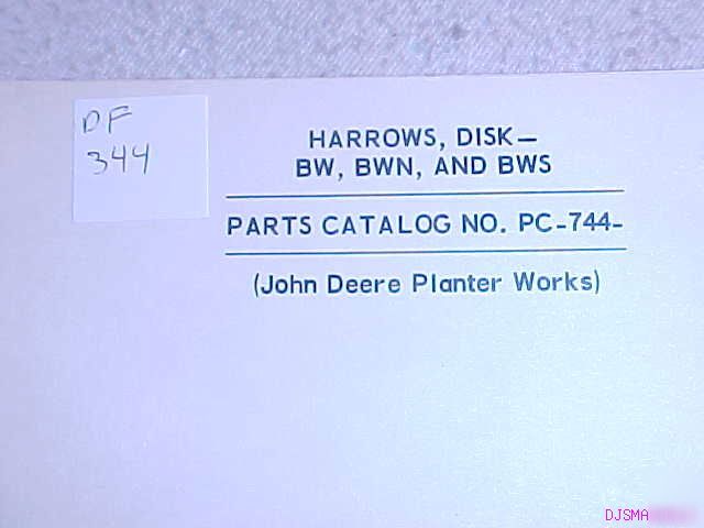 John deere bwn bws bw disk harrows parts catalog