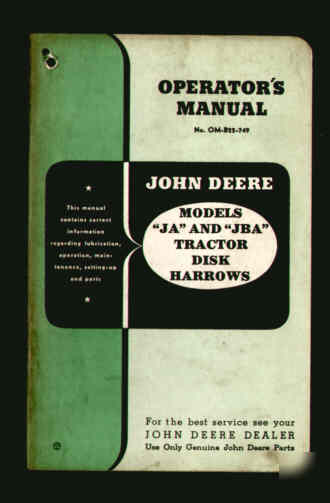 John deere ja-jba tractor disk harrows operators manual