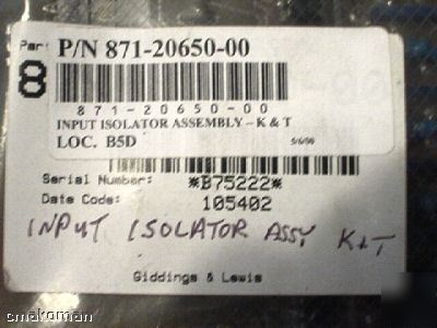 K&t input isolator assy k&t p/n 871-20650-00