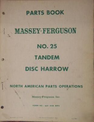1962 massey ferguson 25 disc harrow parts manual