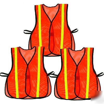 3PC orange reflective safety mesh construction jog vest