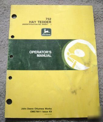 John deere 752 hay tedder operators manual jd book