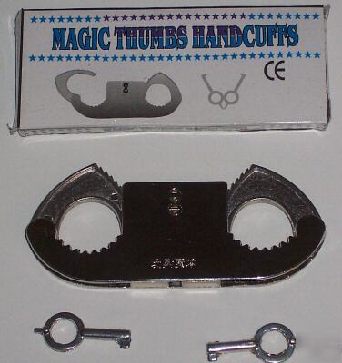 Real locking metal magic thumb cuffs, 