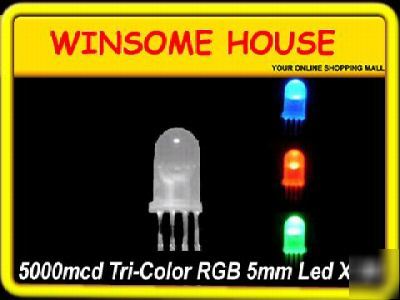 New bright tri color 6000MCD rgb 4 legs 5MM led x 20PCS