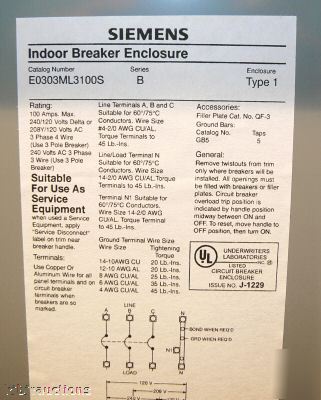 Siemens 100 amp nema 1 circuit breaker enclosure 