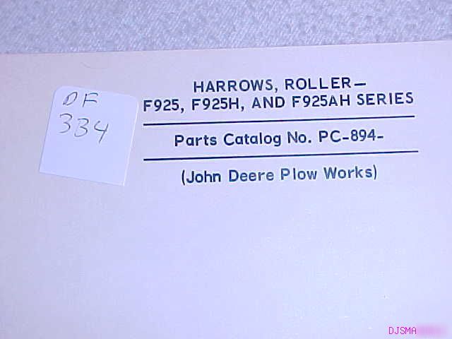 John deere F925 - F925AH roller harrows parts catalog