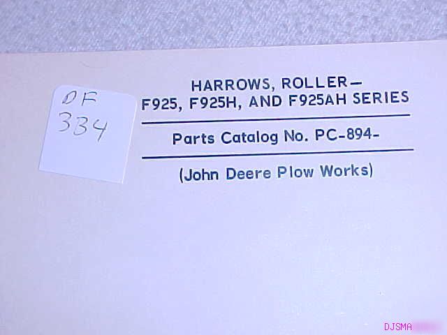 John deere F925 - F925AH roller harrows parts catalog