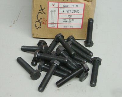M12 - 1.25 x 60 mm metric bolts grade 8.8, qty (10)