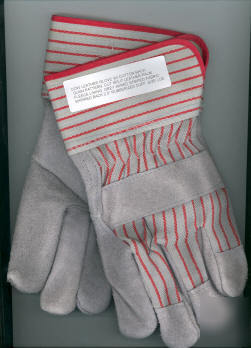 Cow leather work glove grey w/red stripe 2.5