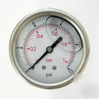 63MM hydraulic pressure gauge rear entry 0-15 psi