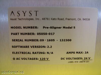 Asyst pre-aligner model 5 300MM wafer 05050-017