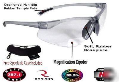 Radians C2 clear bifocal 2.0 lens safety glasses w/case