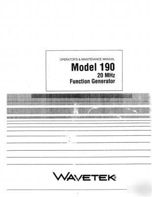 Wavetek model 190 operation & service manual