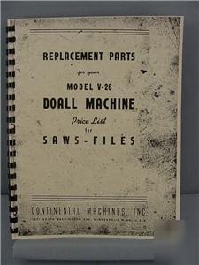 Doall v-26 saw & file machine parts manual