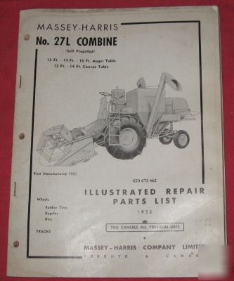 Massey-harris no 27L combine illustrated parts catalog 
