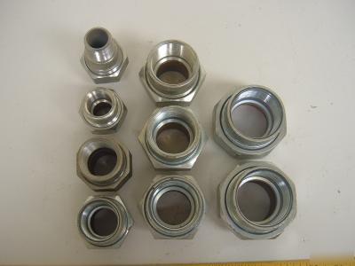 Lot of nine (9) steel threaded union w/ brass outlet