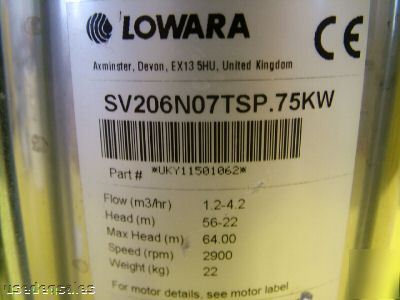 Lowara centrifugal pump with motor SV206N07TSP.75KW