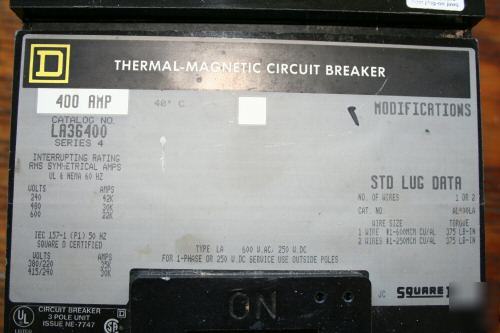400 amp square d thermal magnetic breaker*series 4*