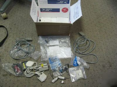 Box of electronic components & fluke memory card reader