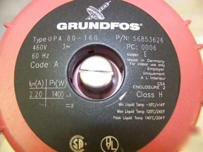 New grundfos upa 80-160 pump head plumbing model e