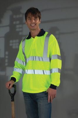 Hi vis viz yellow long sleeve workwear polo shirt - l