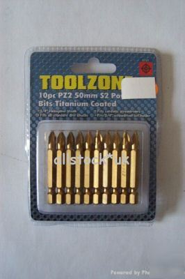 New toolzone 10PC PZ2 S2 50MM titanium power bit set