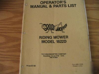 Grasshopper 1822D riding mower operators & parts manual