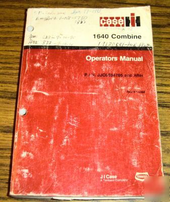 Case ih 1640 combine operators owners manual book