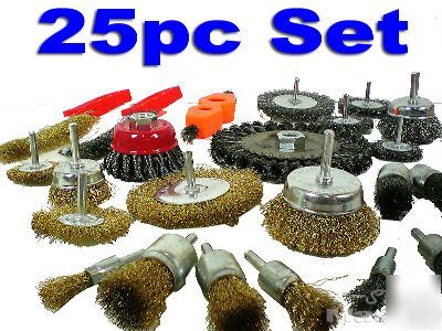 New 25 pc wire brush kit set battery cleaner wheel - 