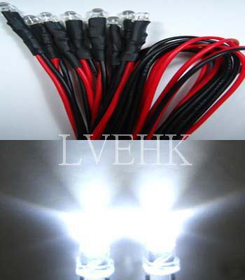 100P 12VDC prewired superbright 3MM white led 10,000MCD