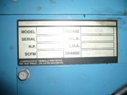 Arrow pneumatics refrigerated air dryer 750 scfm 
