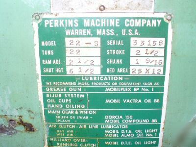 Perkins high speed 22 ton s-series power press