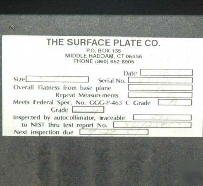 Rahn black granite surface plate 30 x 60 x 8 in.