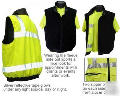 Hi-viz class ii lime green reversible vest - lg