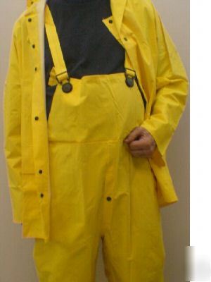 Hooded yellow rain suit with bib overall size large