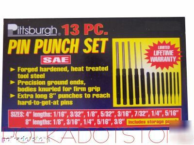 Pin punch set - 13 pieces hardened extra long tools 