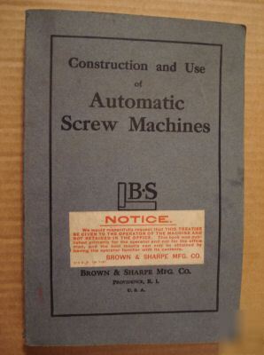 1935 brown & sharpe automatic screw machines manual