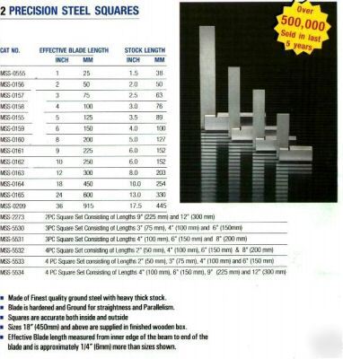 Engineering square precision toolroom set 4-6-9 & 12