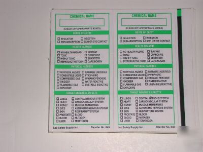 Safety labels osha msds: chemical hazards