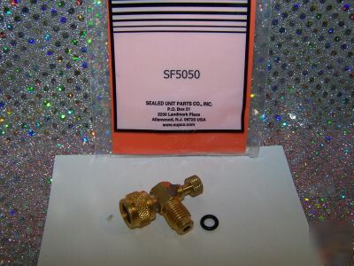 A/c refrigeration tool valve core depressor shut-off