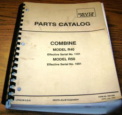 Deutz allis gleaner R40 R50 combine parts catalog book