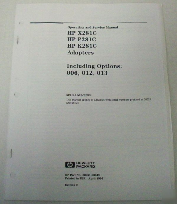Hp X281C/P281/K281C adapters op & svc manual