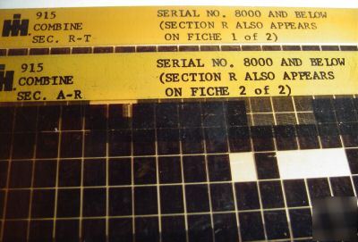 Ih 915 combine parts catalog book microfiche farmall