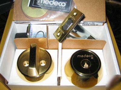 New 3 in box medeco single cylinder deadbolt lock brass