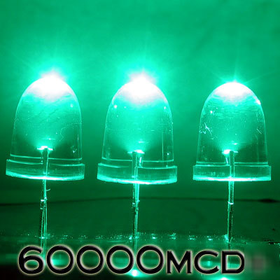 Green led set of 1000 super bright 10MM 60000MCD+ f/