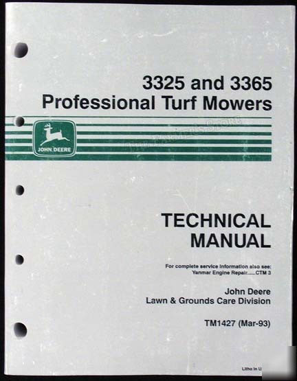 John deere 3325 3365 turf mower technical manual TM1427