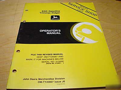 John deere 85G trimmer cutter operator's manual jd 85