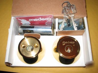 New 3 medeco bright brass double cylinder deadbolt lock