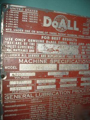 Doall vertical bandsaw, 26â€